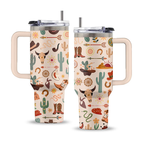Vaso vaquero de Uibunoo con asa y pajilla para uso diario.