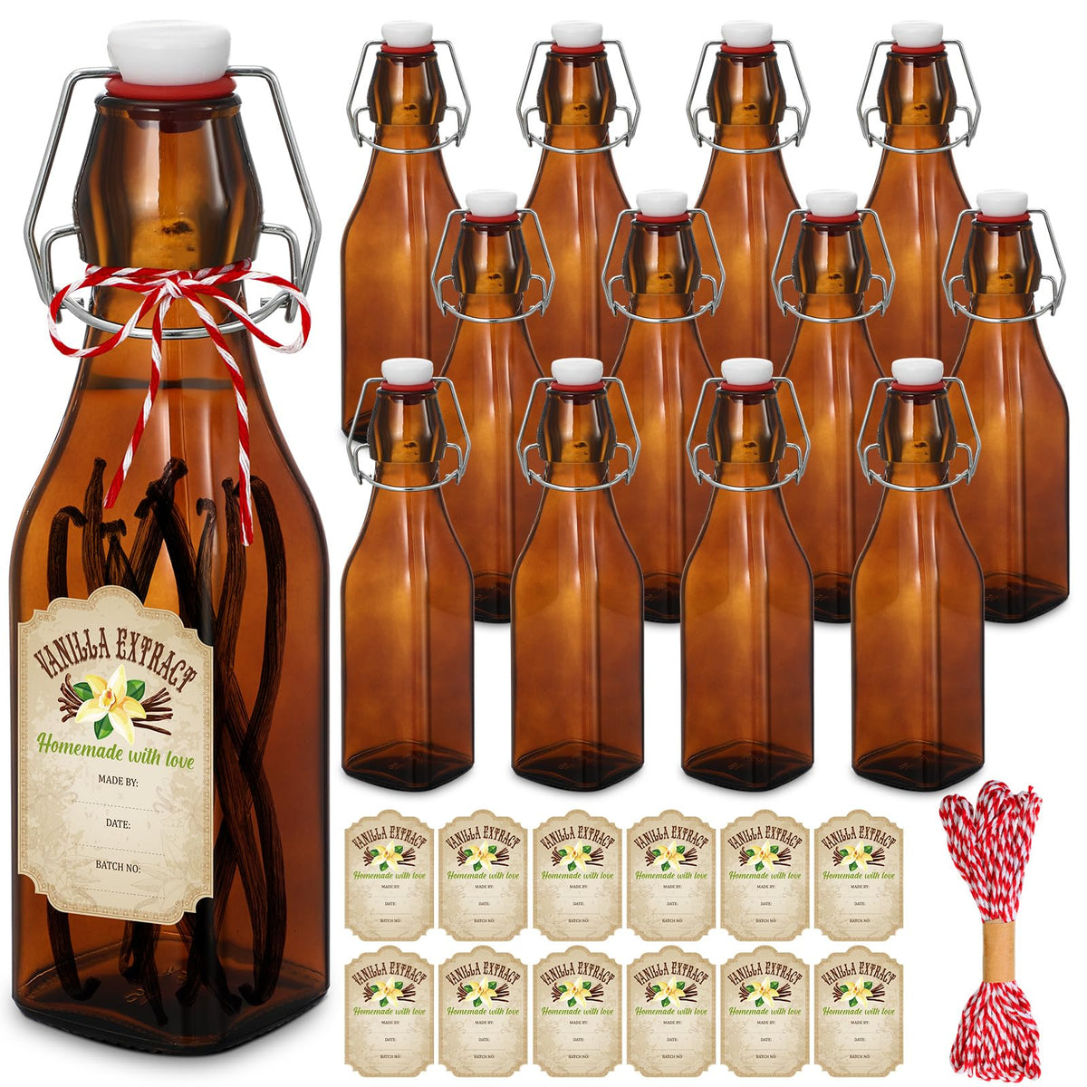Uiifan botellas cuadradas ámbar de 8 oz con tapón giratorio para vainilla