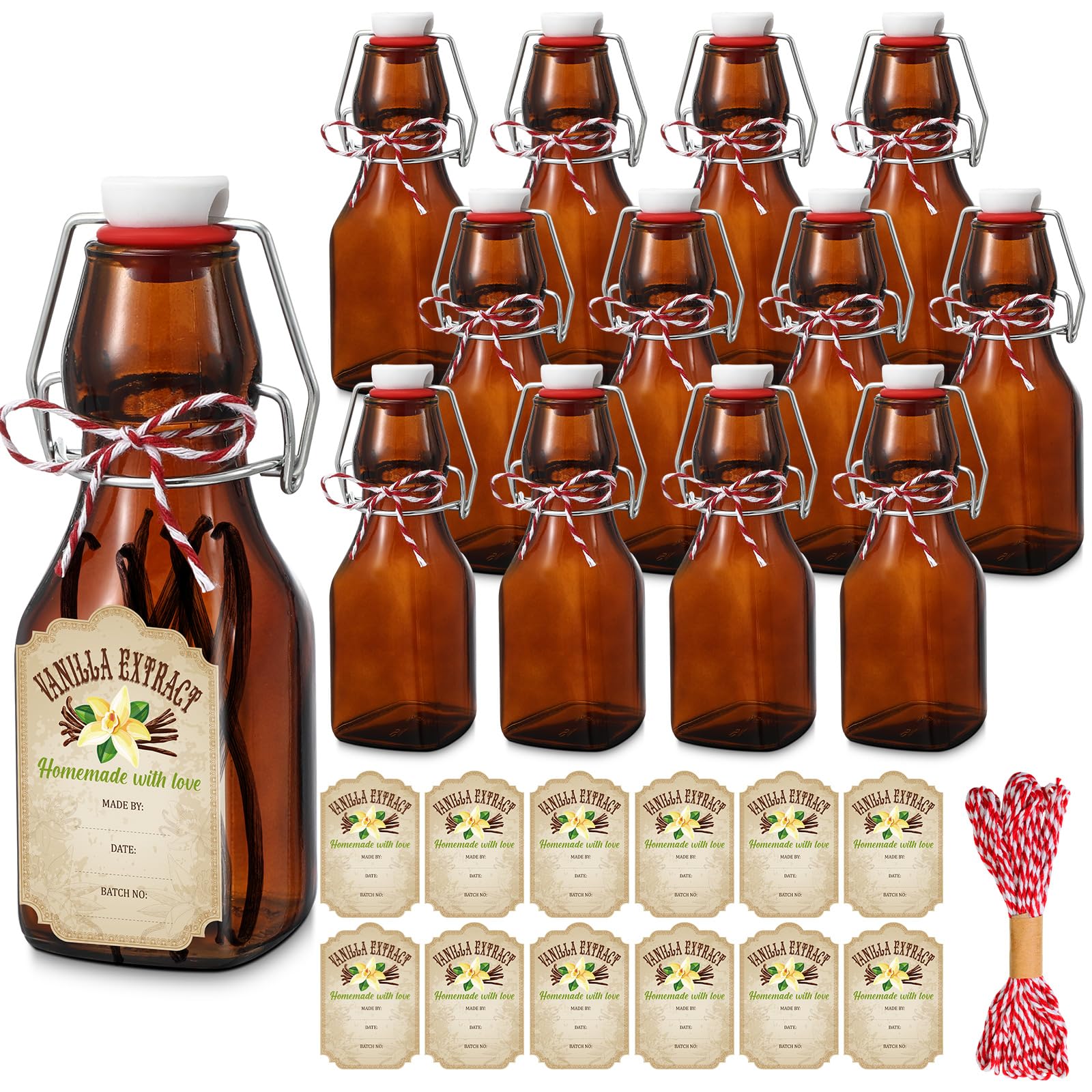 Uiifan botellas de vidrio ámbar con tapa de giro cuadrada para vainilla y aromas.