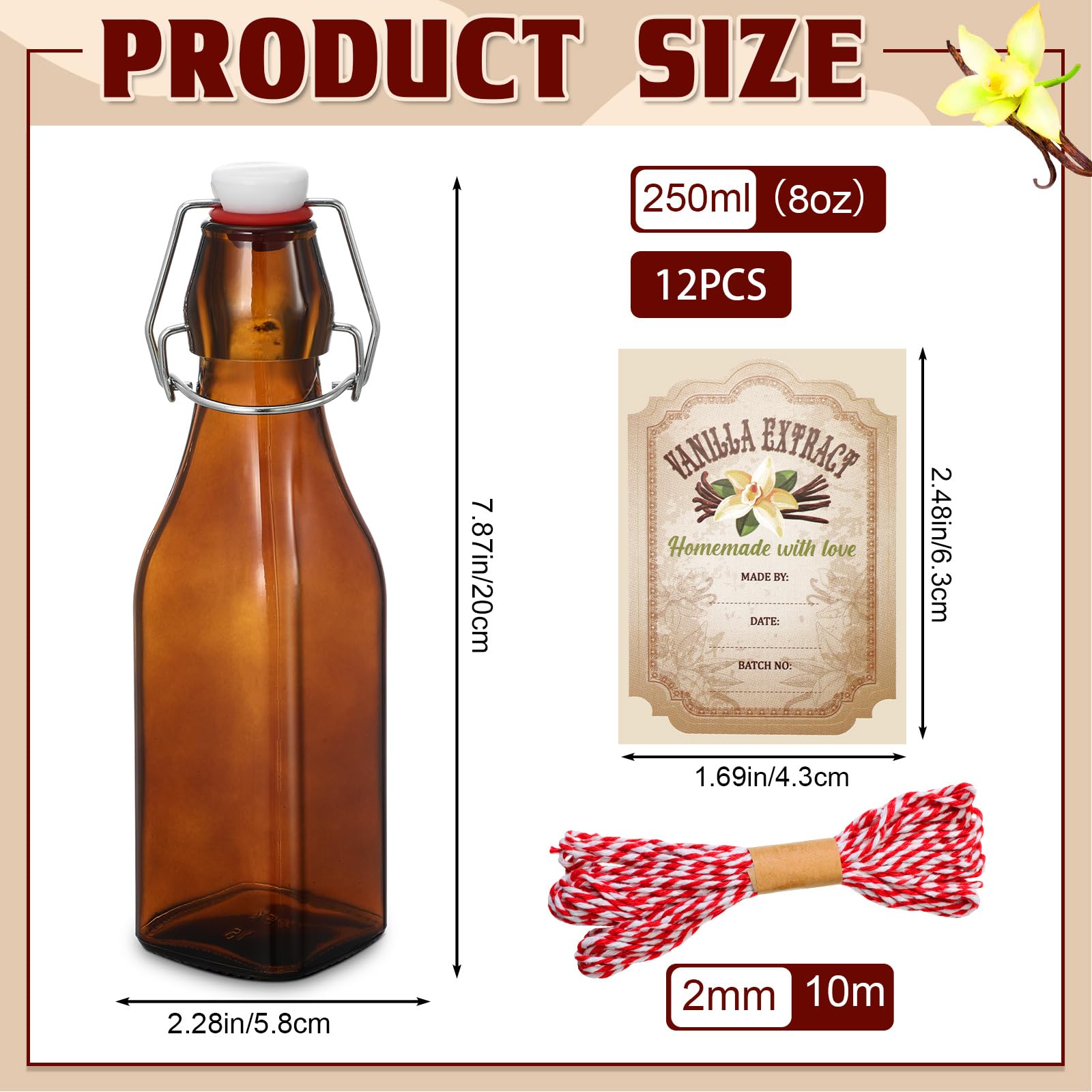 Uiifan etiquetas de vainilla para etiquetar y personalizar botellas