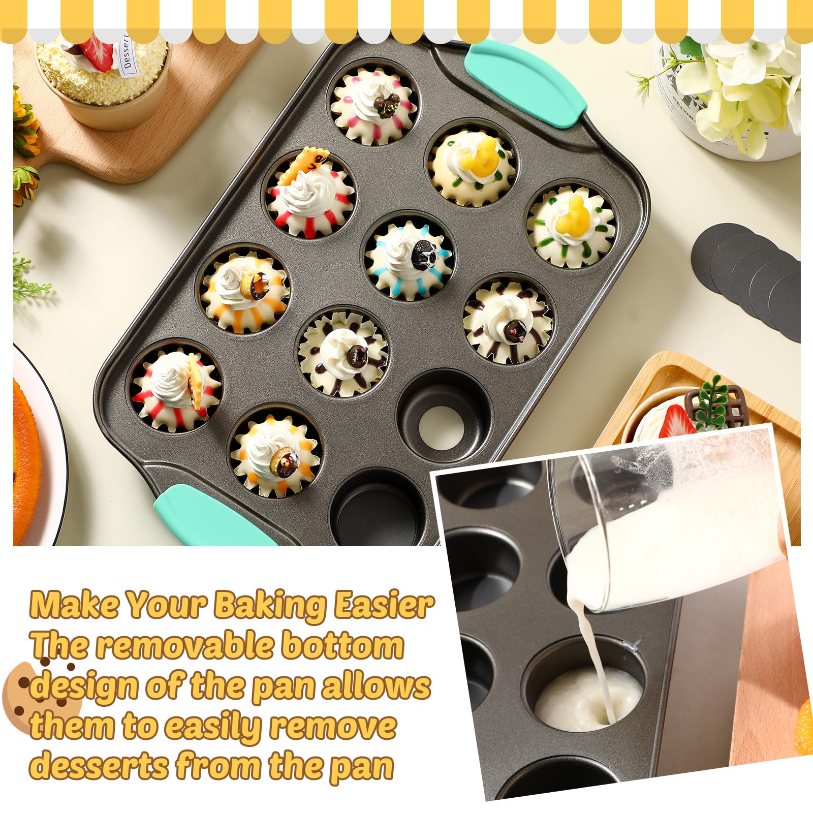Uiifan: molde mini cupcake de 12 cavidades, compacto para hornear en casa.