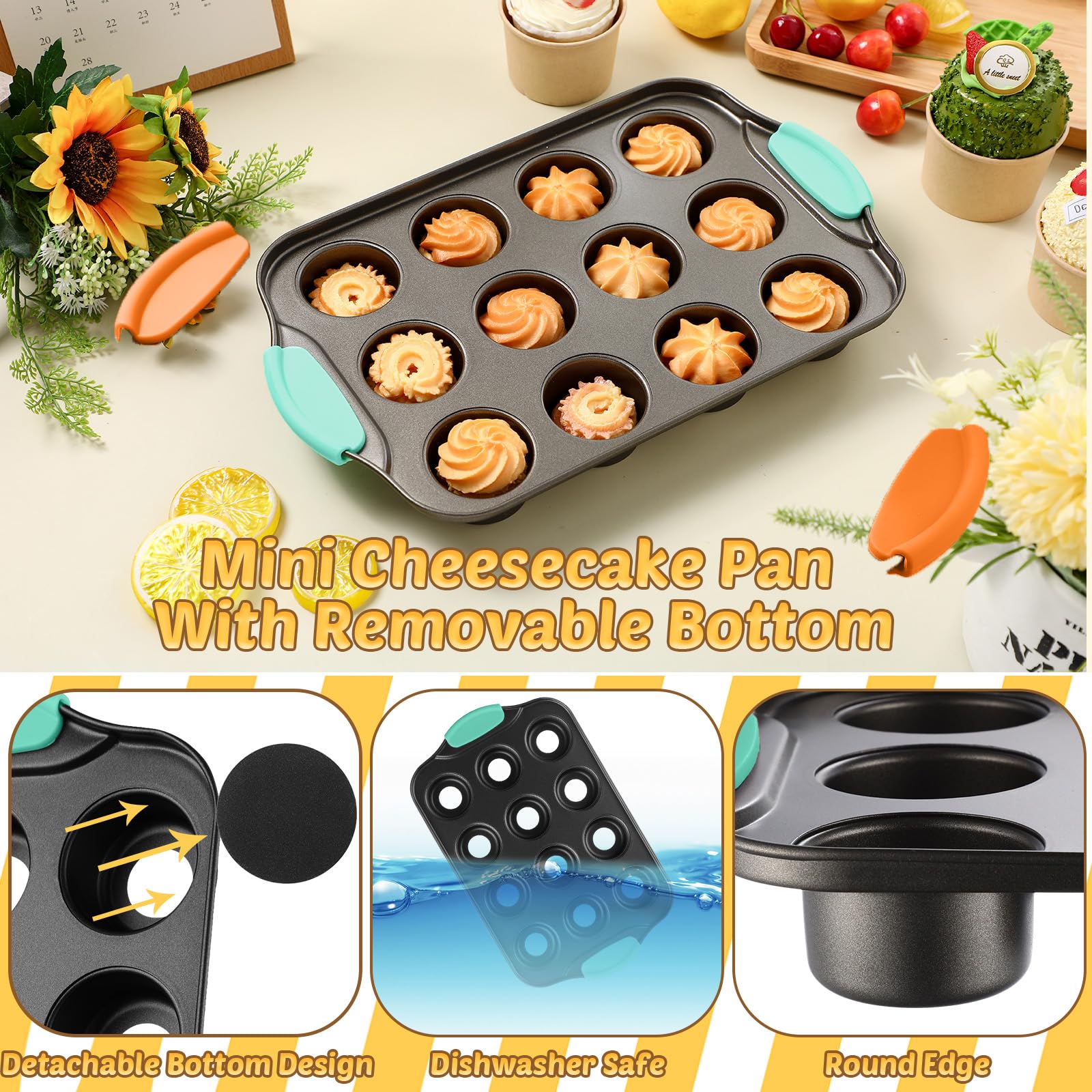 Uiifan: molde mini cheesecake antiadherente en acero al carbono para hornear uniforme.