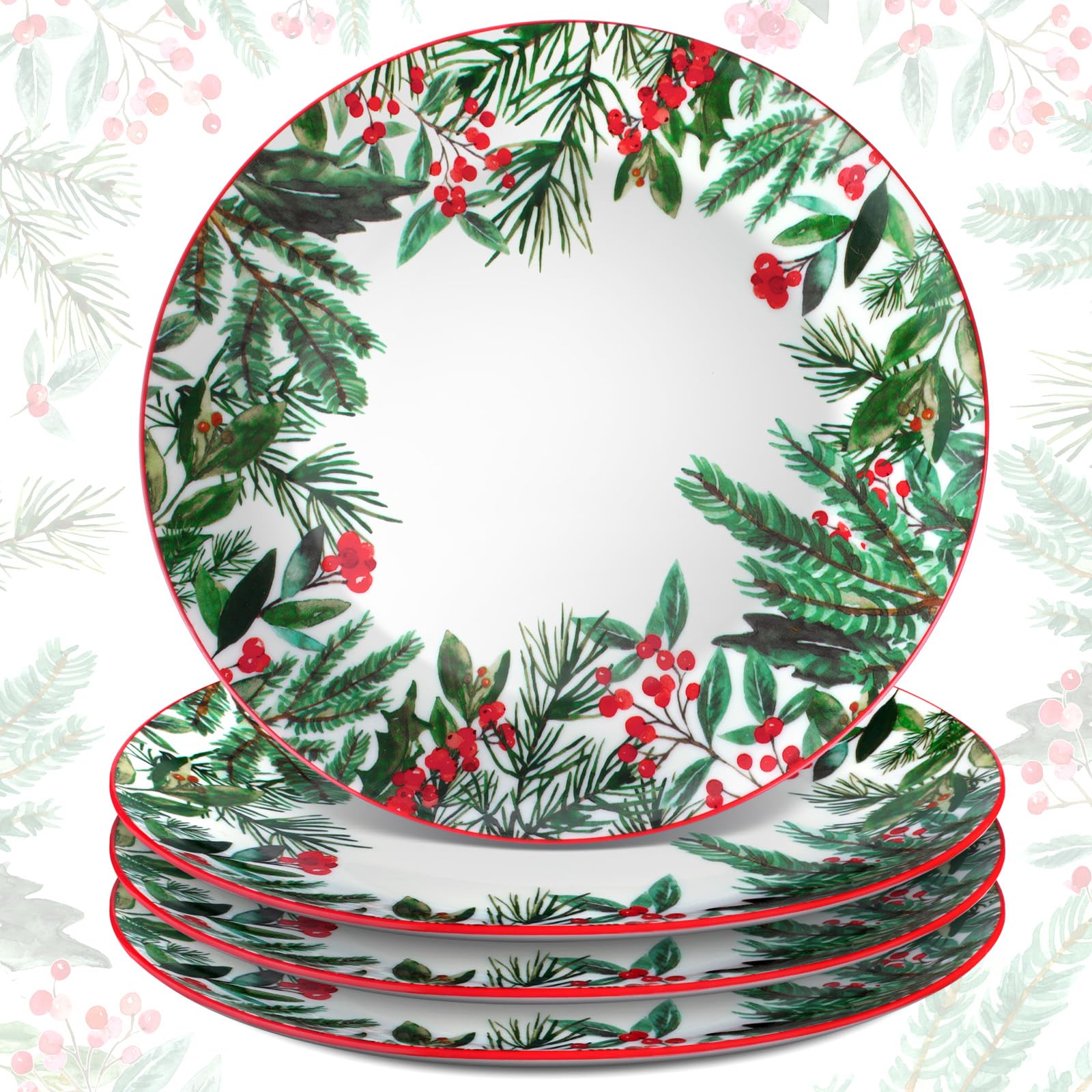 Uiifan plato cerámico de Navidad con árbol verde, ideal para ensaladas y postres