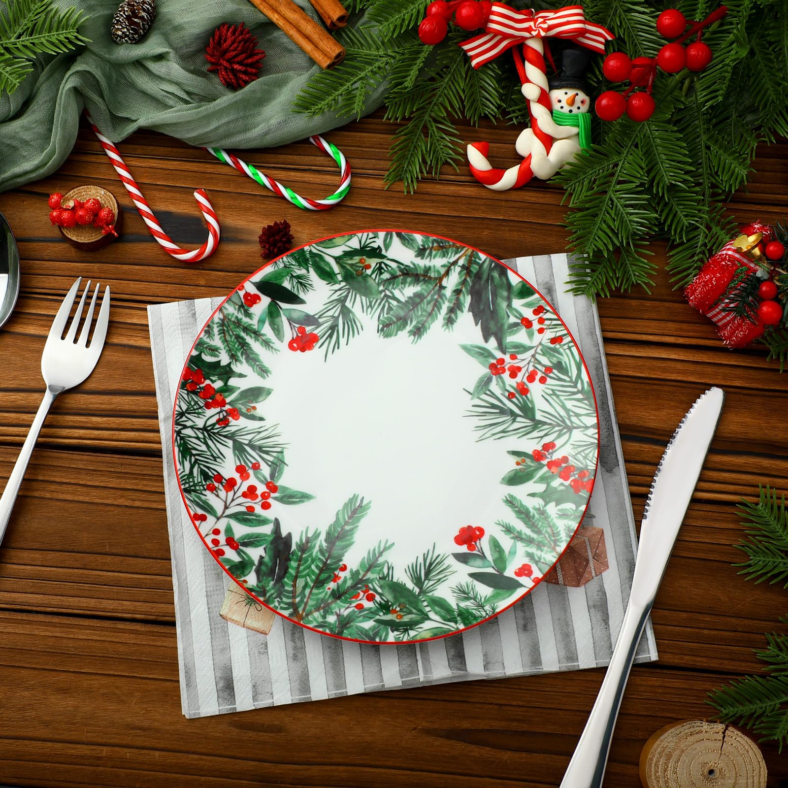 Conjunto de 4 platos navideños de Uiifan con diseño de árbol verde para aperitivos