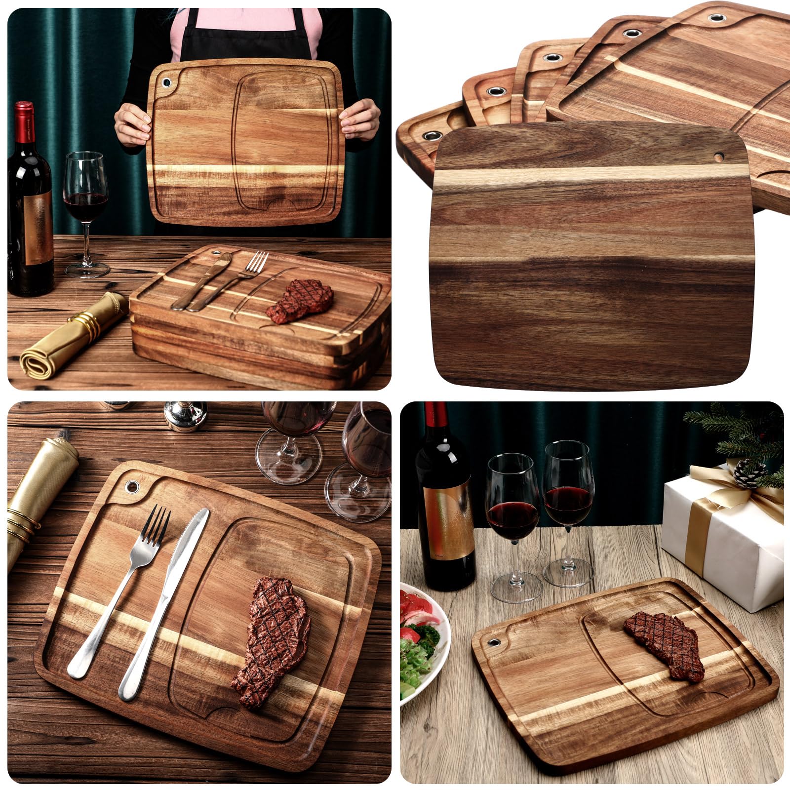 Uiifan set de 6 platos de acacia para carnes.