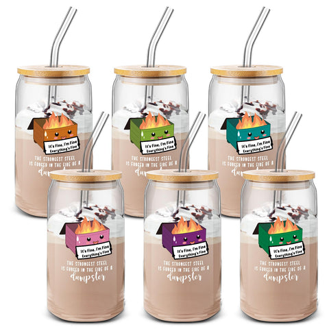 Vaso Uiifan de 16 oz con tapa de bambú, patrón fuego de vertedero, regalo ideal.