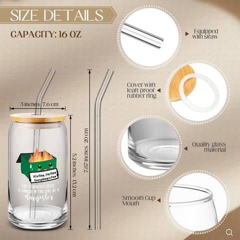 Vaso Uiifan de 16 oz con tapa de bambú, patrón fuego de vertedero, adecuado para reuniones.