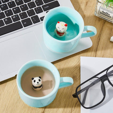 Taza Uiifan con gato de la suerte 3D oculto, añade alegría mañanera.