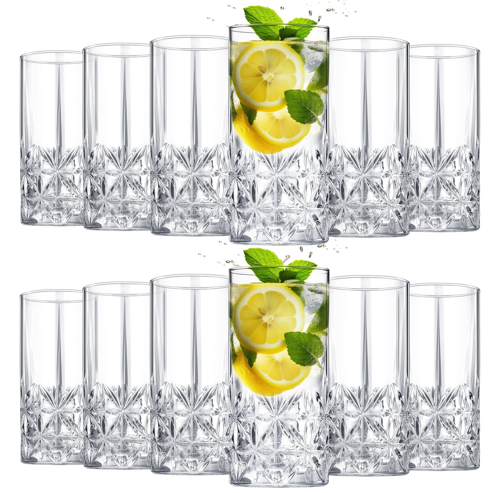Uiifan vasos altos de cristal 12 oz, conjunto de 12, ideales para cócteles y agua.