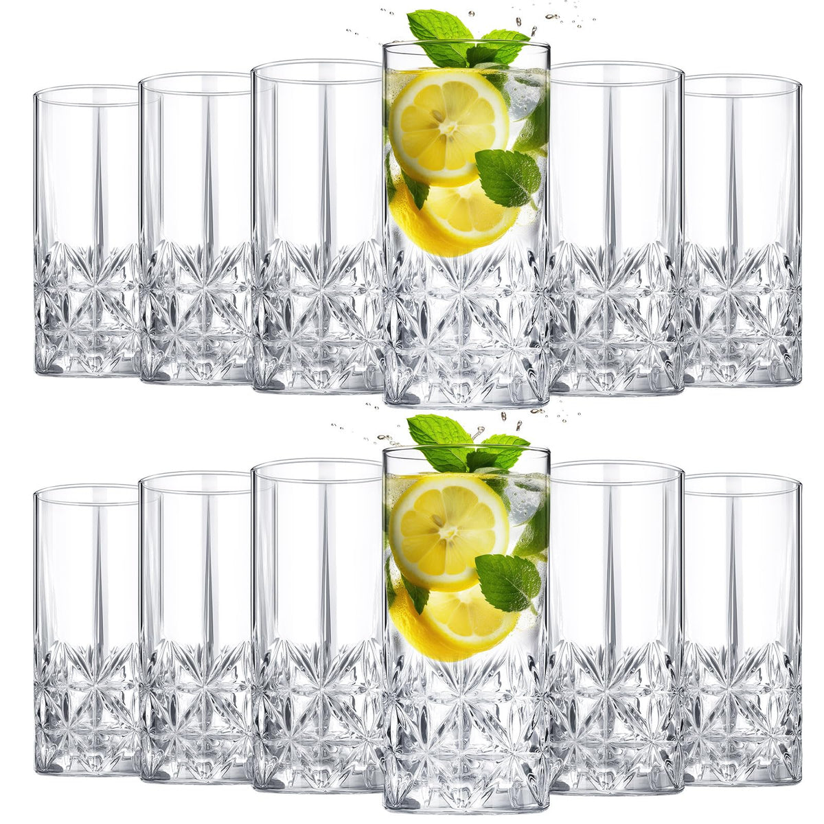 Uiifan vasos altos de cristal 12 oz, conjunto de 12, ideales para cócteles y agua.