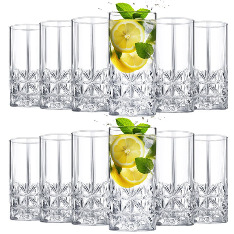 Uiifan vasos altos de cristal 12 oz, conjunto de 12, ideales para cócteles y agua.