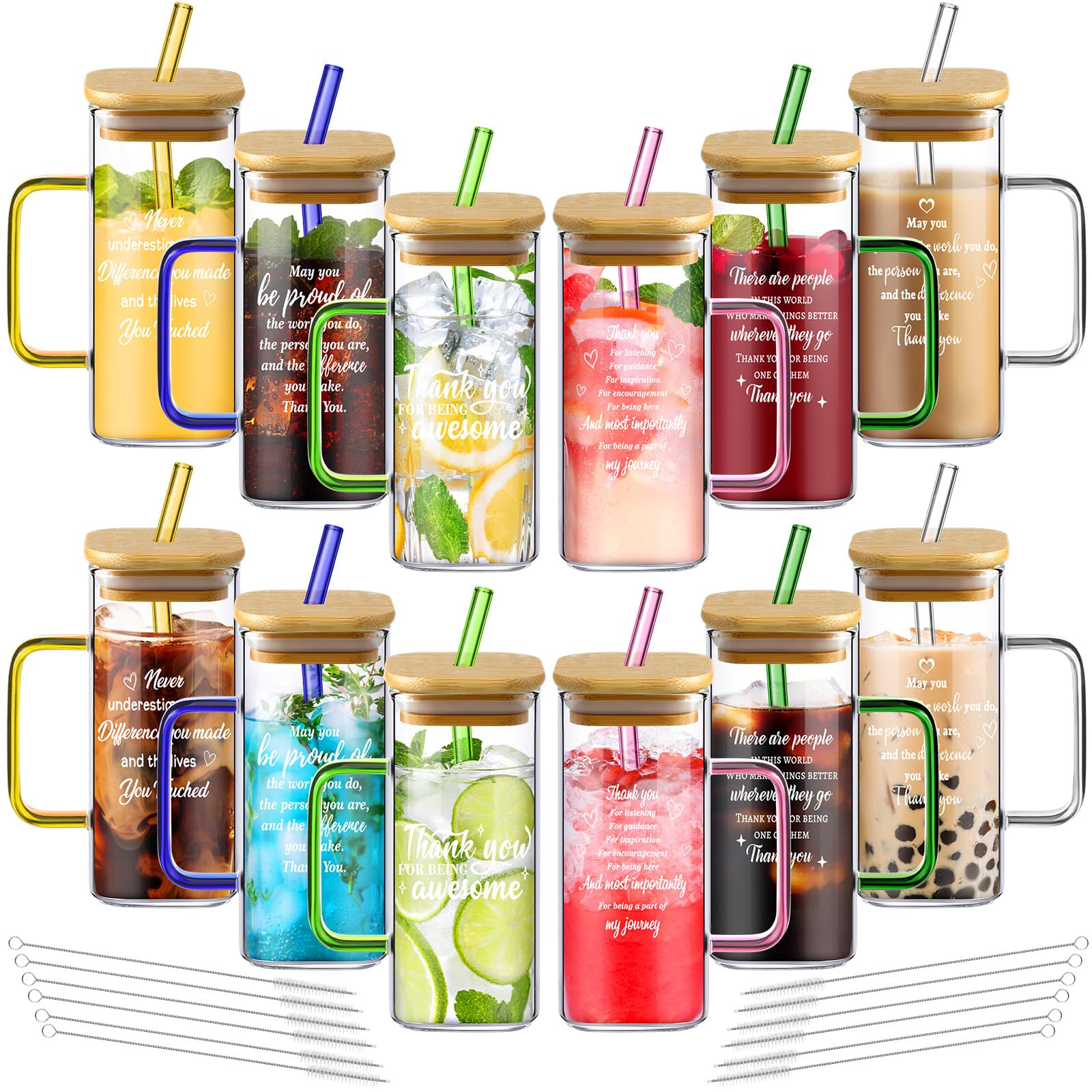 Vasos Uiifan de vidrio con tapa y pajilla para bebidas frías y cálidas.