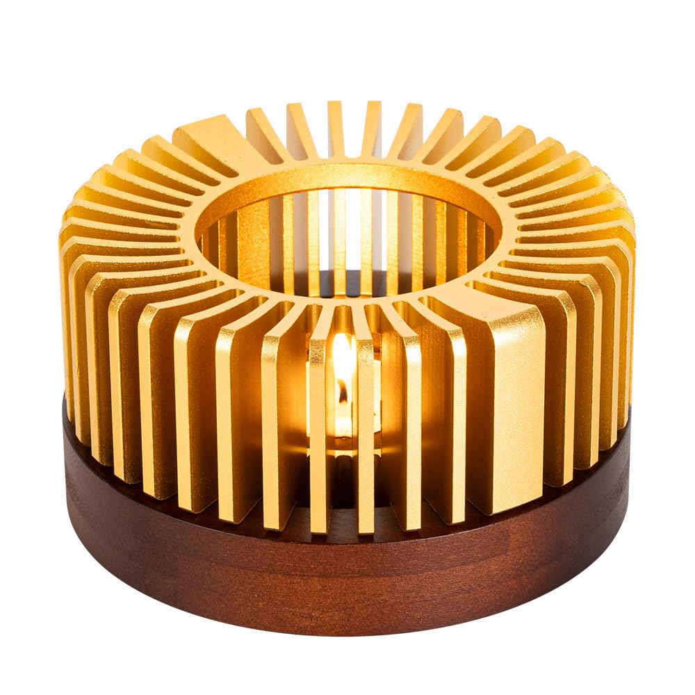 Calentador UILFHX de tetera en acero inoxidable con base de madera, estable y duradero.