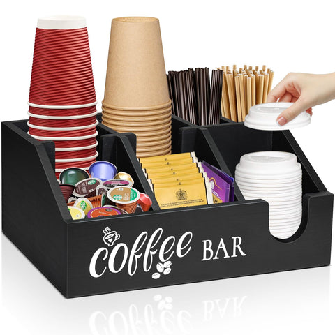 Uipame Organizador cafe rustico frente, acceso rapido a capsulas y tazas
