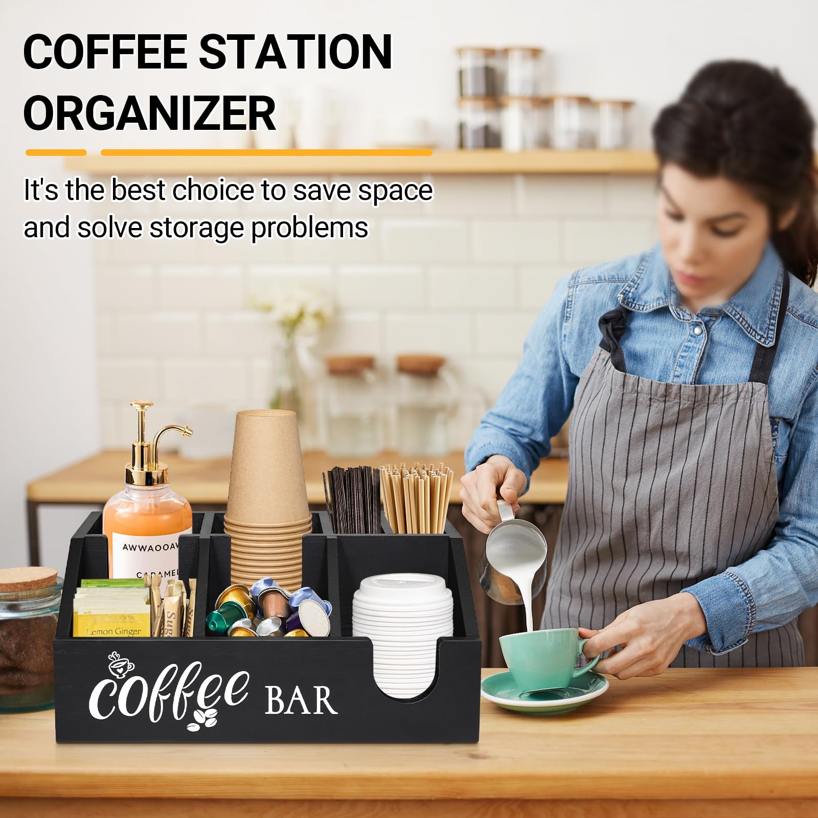 Uipame Organizador cafe rustico lateral, diseno estable y compacto