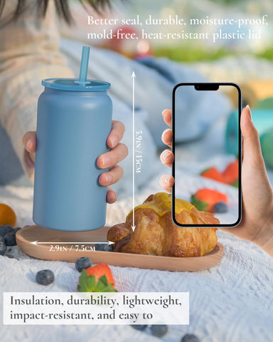 Vaso UIRZOTN con tapas plásticas y anillo de silicona para sellado.