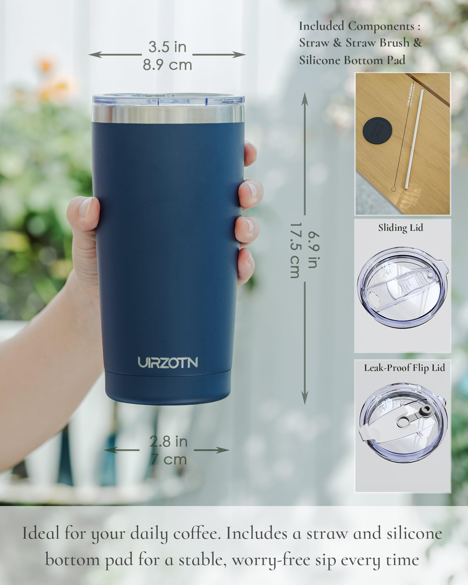 UIRZOTN termo de doble pared mantiene bebidas calientes o frías por más tiempo.