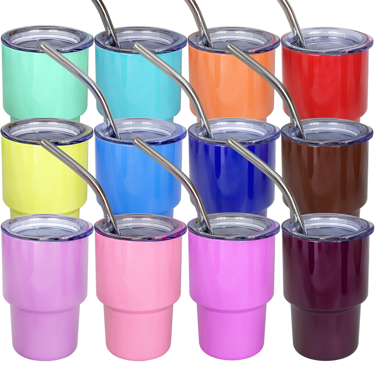 UIRZOTN vaso chupito mini 3oz con tapa y pajilla para fiestas fácil de transportar