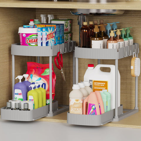 Ukeetap: dos-pack organizadores extensibles para despensa ordenada.