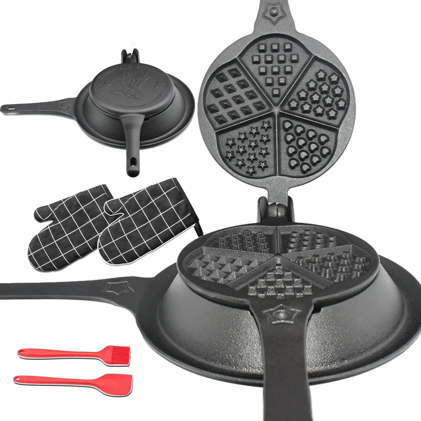 UKENEM gofrera de hierro fundido con base baja para verter sin desbordes y cocer de forma uniforme.