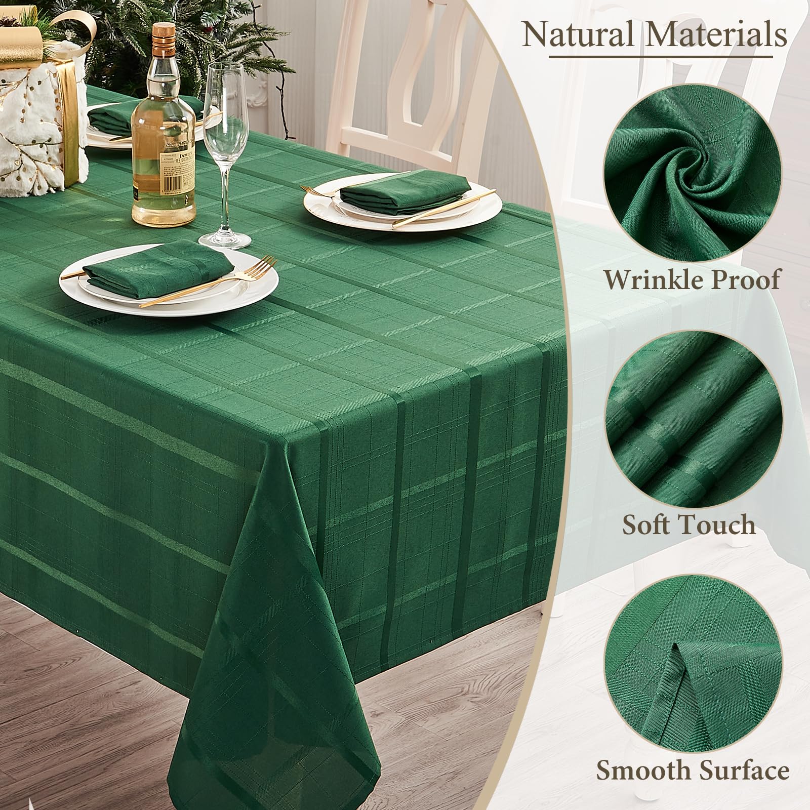 Mantel lavable ukomiut verde bosque, fácil de limpiar tras eventos.