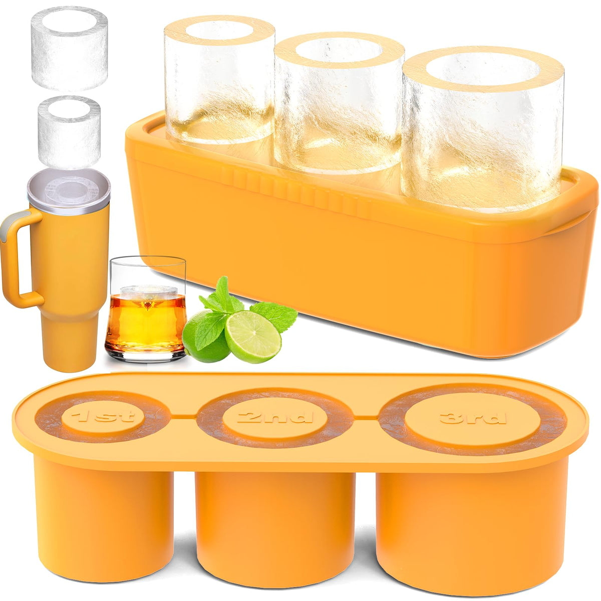 Ukulork bandeja hielo cilíndrico 40oz amarilla con tapa para hielo grande y duradero