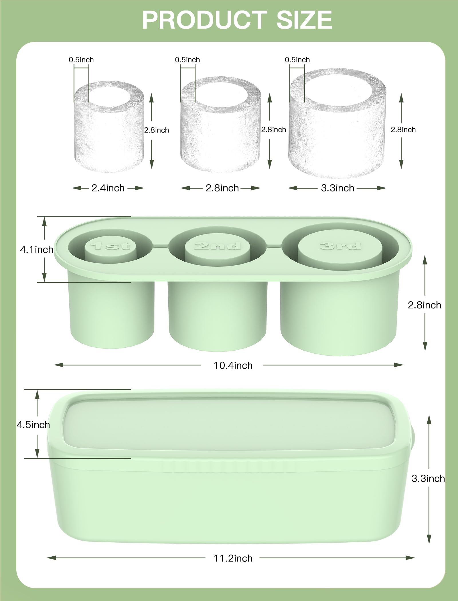 Ukulork silicona alimentaria para hielo cilíndrico, flexible y duradera