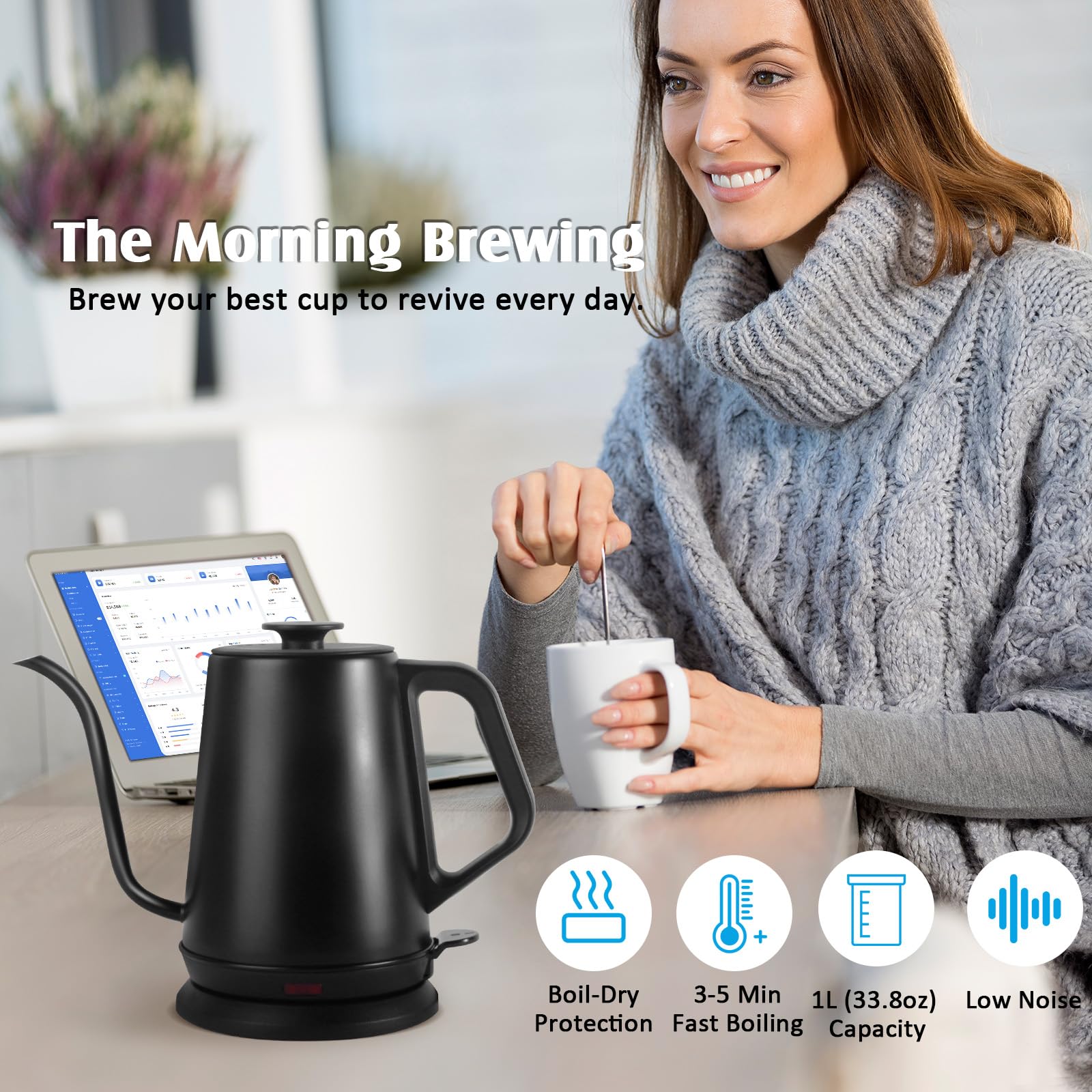 Ulcreigo hervidor para uso diario 1L ideal para té y café.
