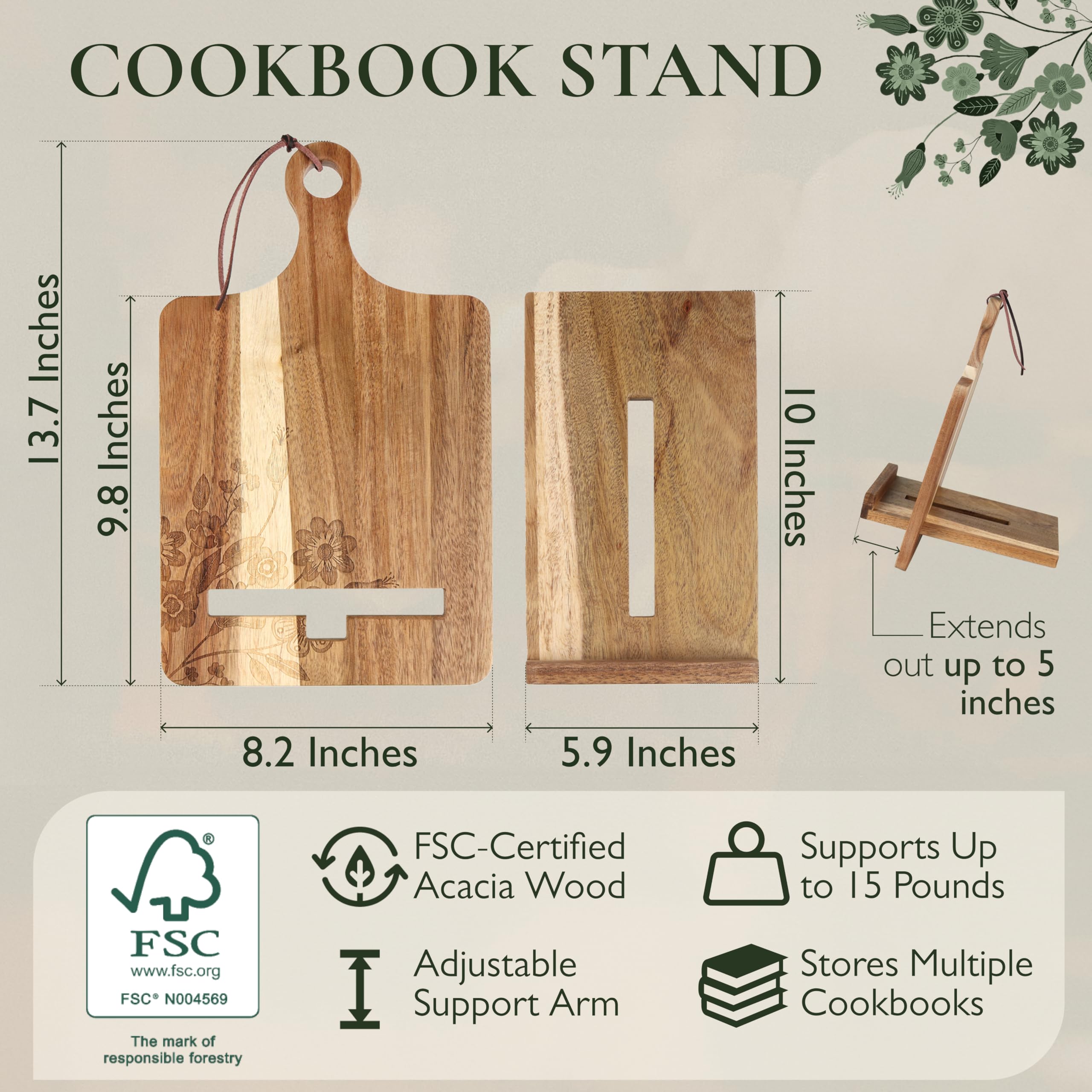 ULLAHOLM soporte libro cocina madera, caras reversible, estilo nórdico elegante para cualquier cocina.