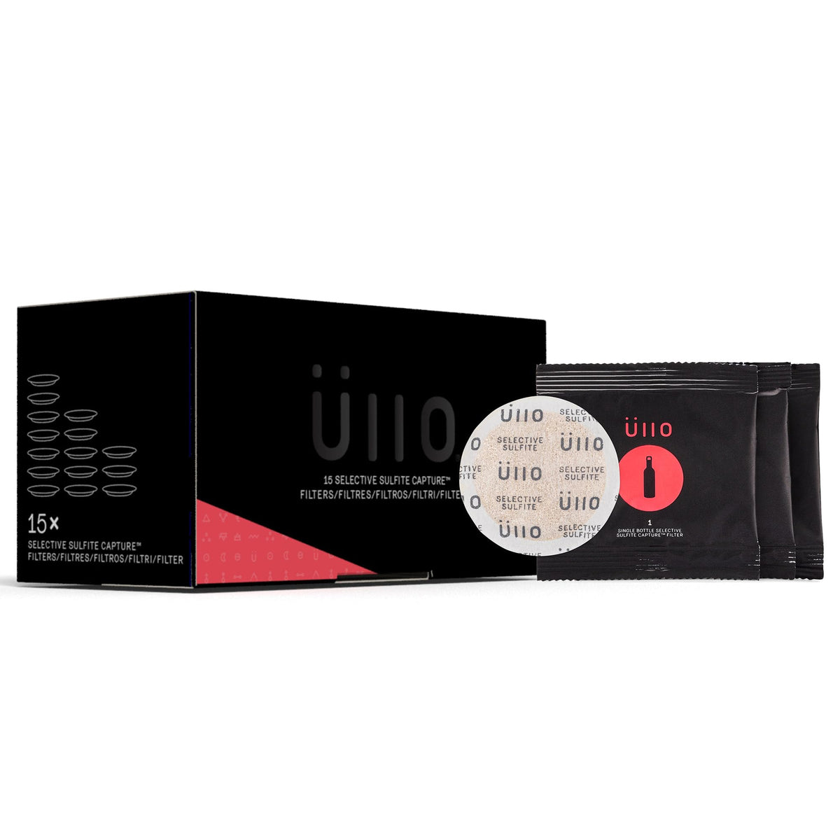 Üllo: filtros de botella para pack de 15, purifican vino y eliminan sulfitos.