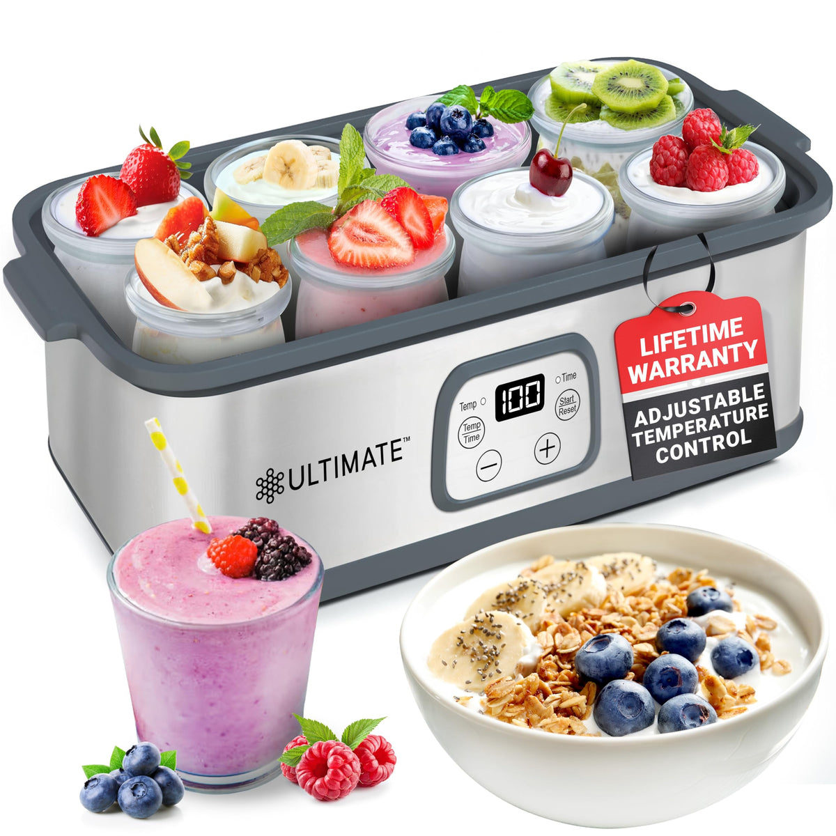 Ultimate preparador de yogur probiótico con control de temperatura para cultivo casero.