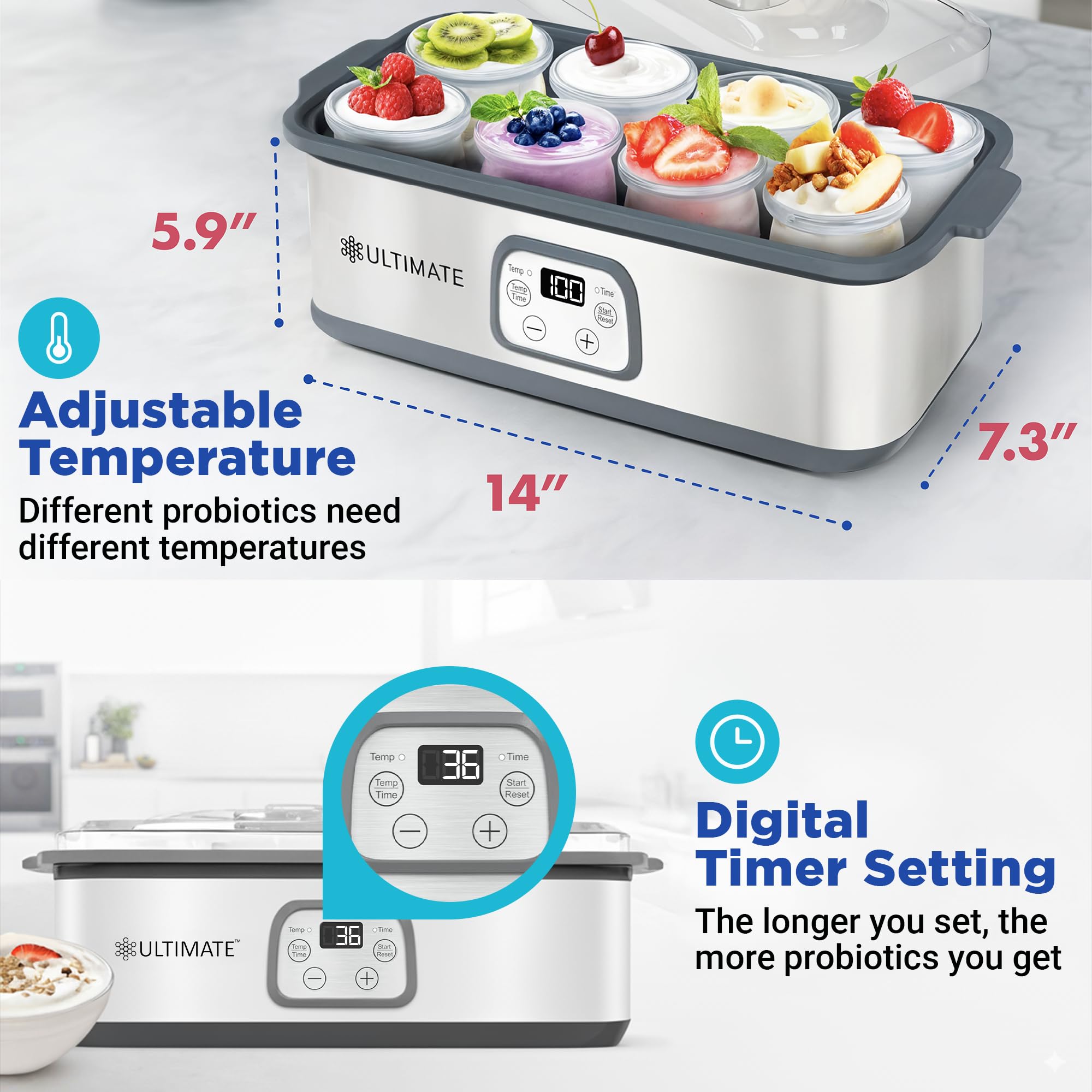 Ultimate preparador de yogur probiótico con tapas libres de BPA para seguridad familiar.