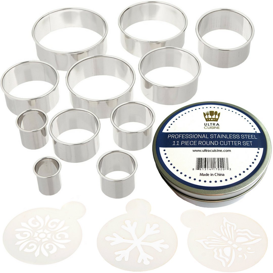 Ultra Cuisine cortadores circulares con rango de tamaños 0,94 a 3,31 pulgadas para donuts y scones.
