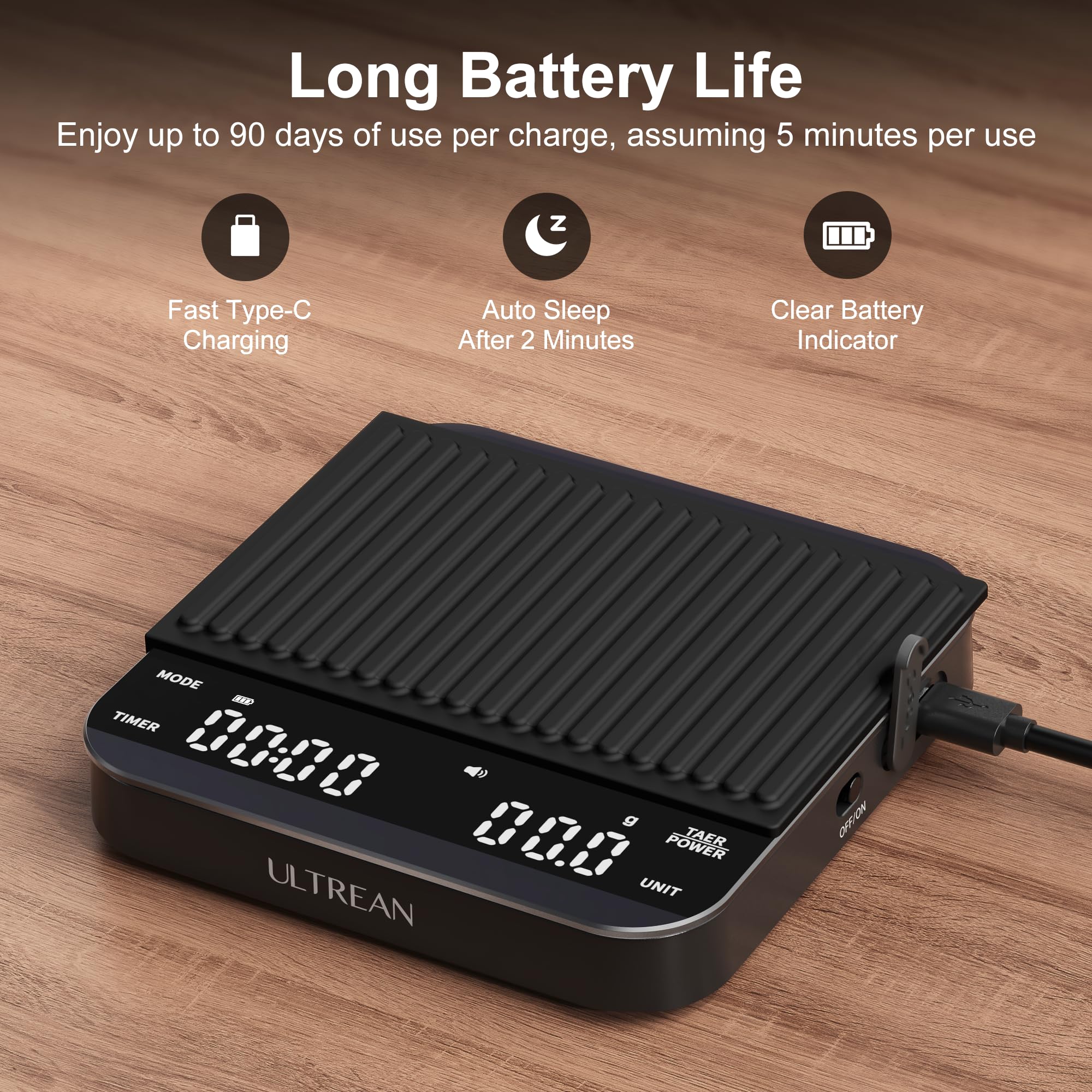 Ultrean balanza compacta carga usb-c: batería de larga duración
