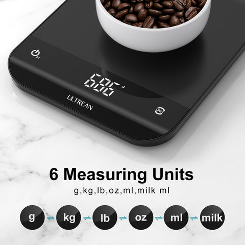 Ultrean bascula de cocina con conversión de unidades para gramos, onzas y mililitros.