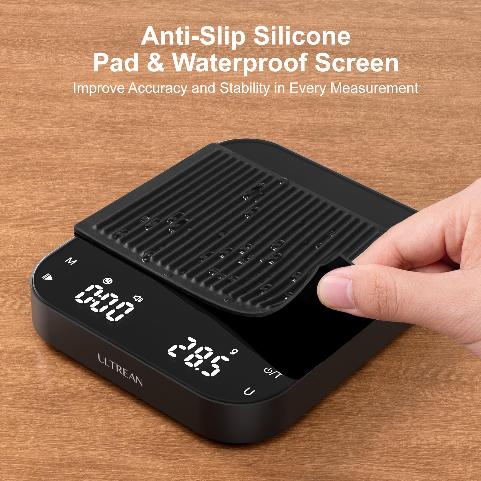 Ultrean escala con tapete de silicona impermeable para proteger superficies.