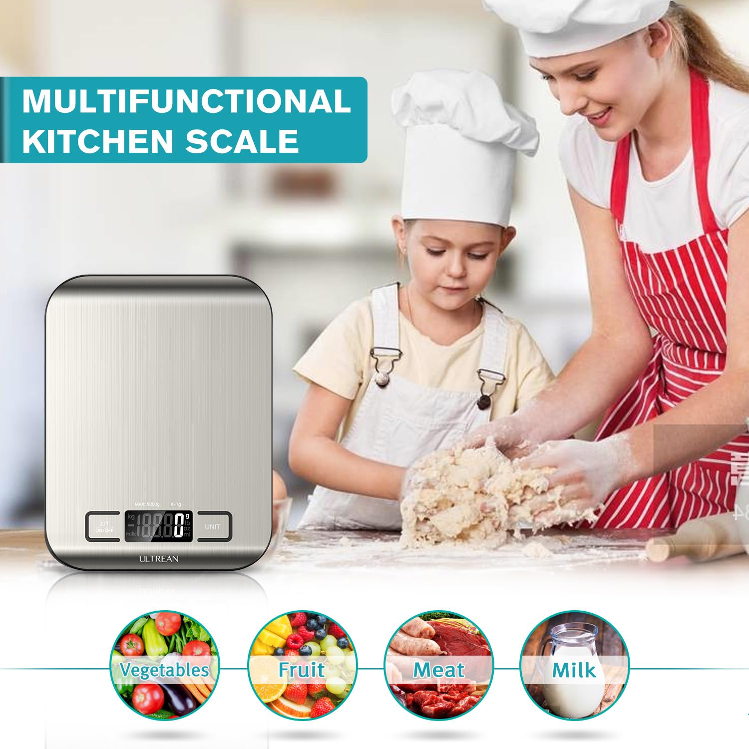 Pantalla iluminada de Ultrean facilita la lectura en cocinas oscuras.