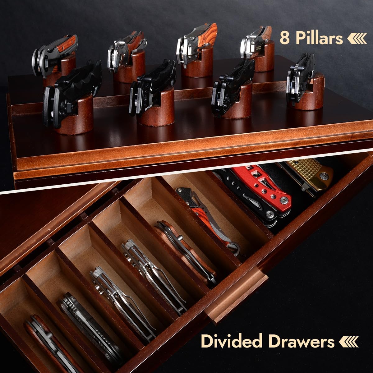 ULTRGEE vitrina de dos niveles para cuchillos con cajón y almacenamiento organizado