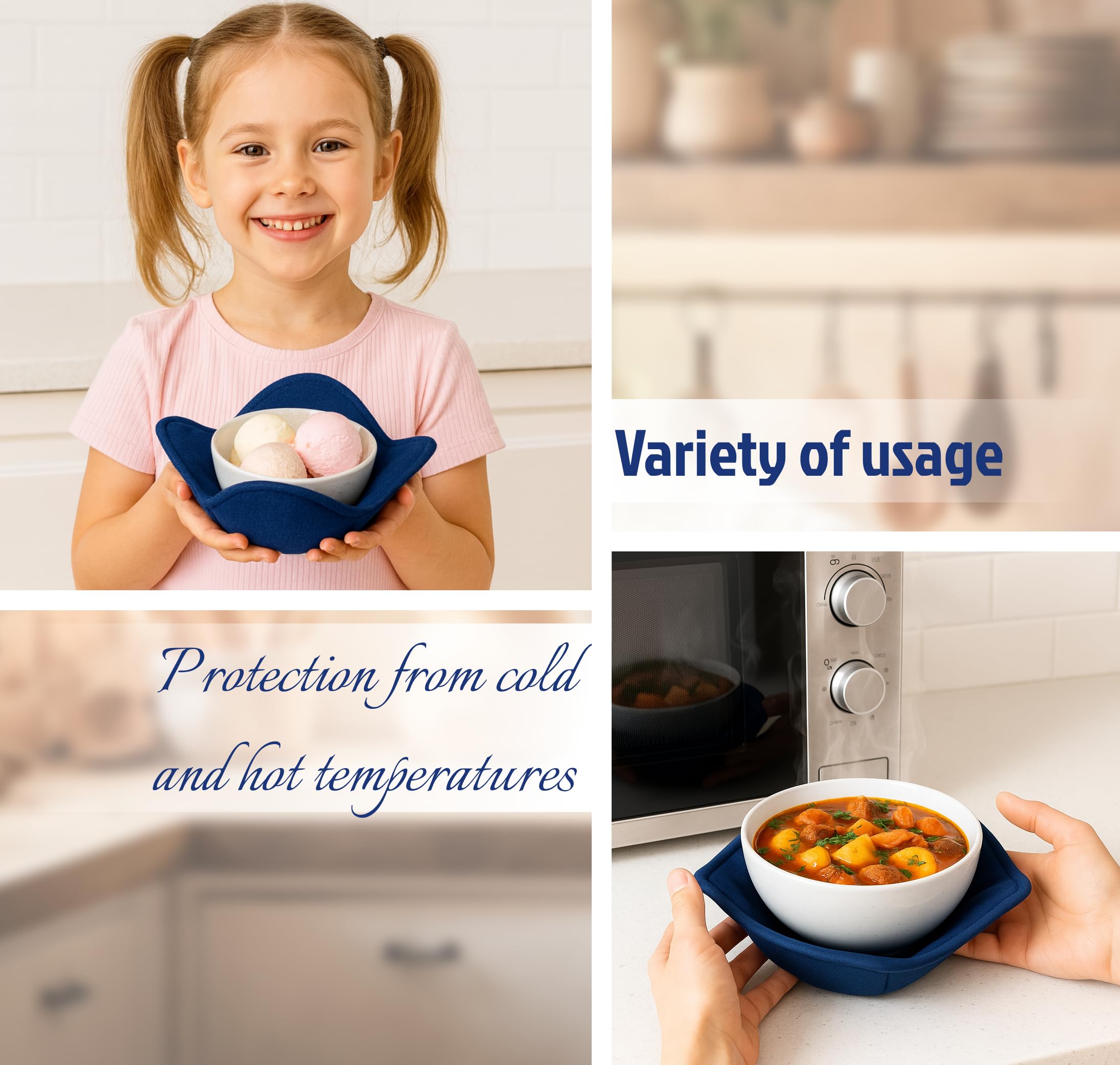 ULVEOL agarraderas para tazones de sopa, aptas para microondas, cómodas y resistentes.
