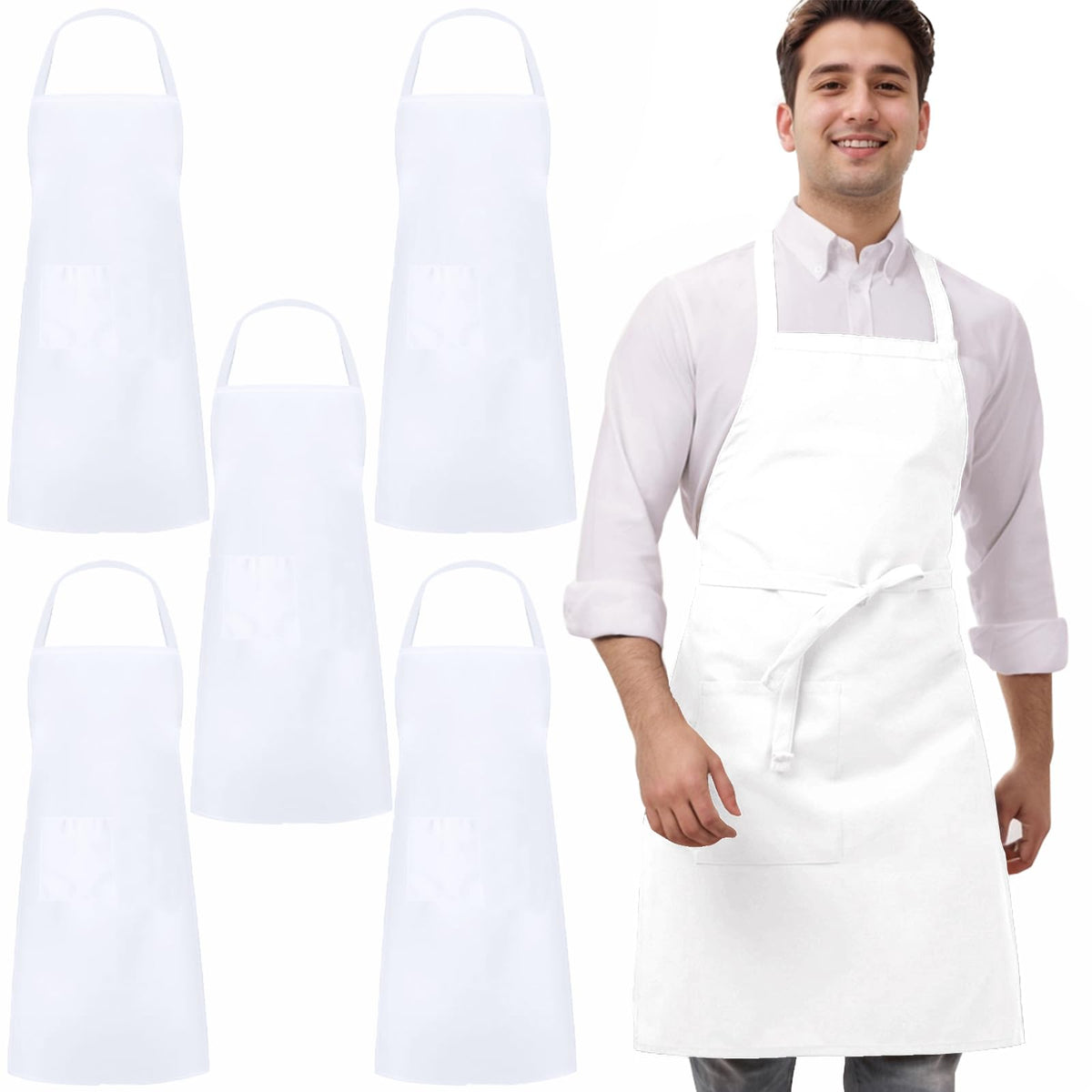 Umboom conjunto de 5 delantales blancos para cocina, duraderos y fáciles de usar.