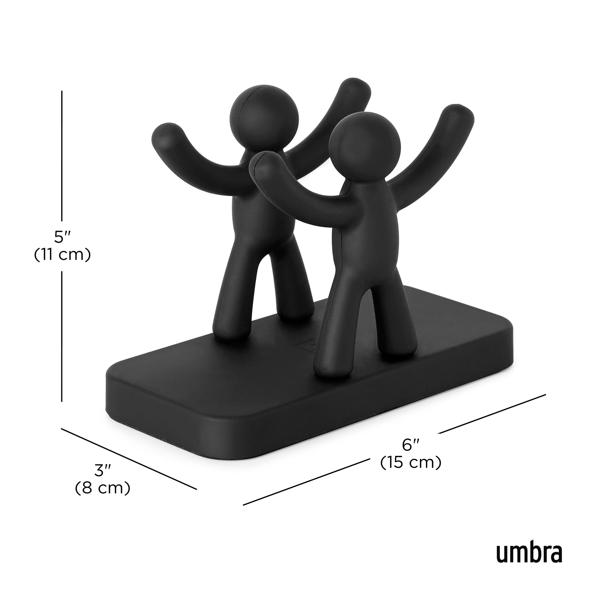 Umbra Buddy acabado suave negro, tacto agradable y cuidado de superficies.