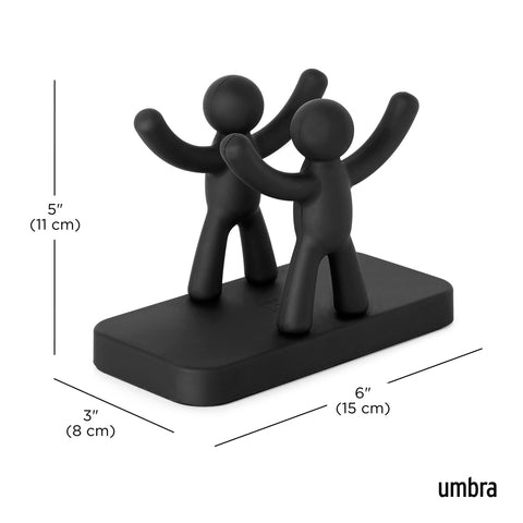 Umbra Buddy acabado suave negro, tacto agradable y cuidado de superficies.