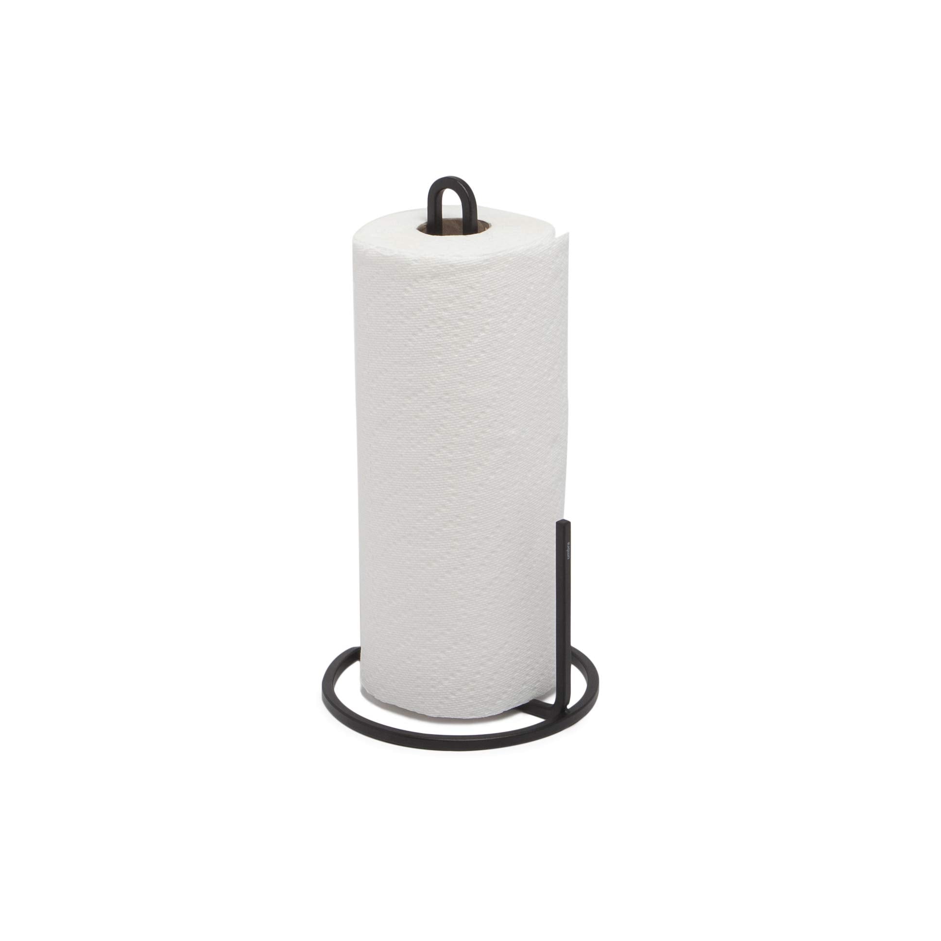 Umbra Squire porta-papel con diseño cuadrado en metal, estilo contemporáneo para cocina o baño.