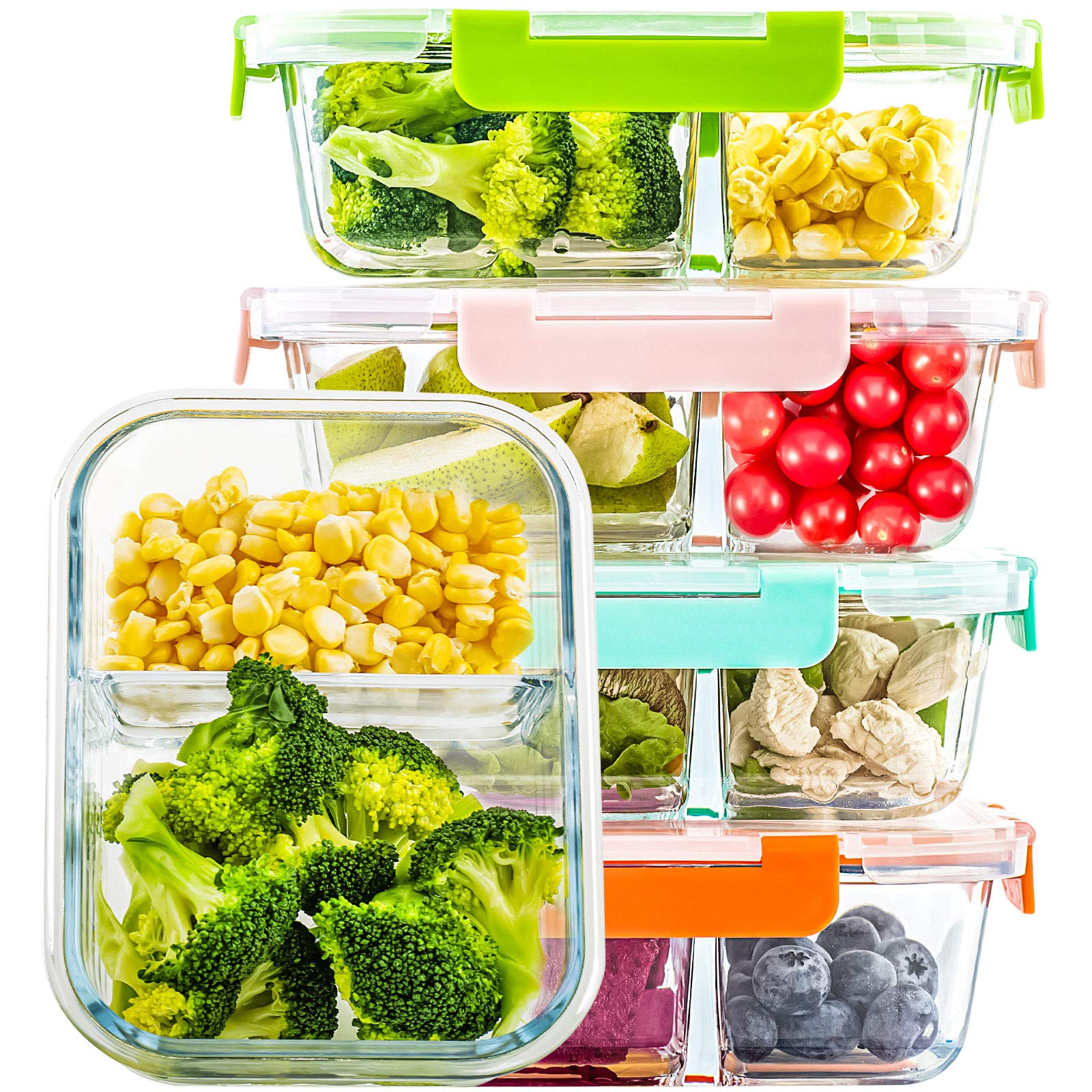 Conjunto umeied-contenedores-vidrio-2-compartimentos para comidas en la oficina, organizado y práctico