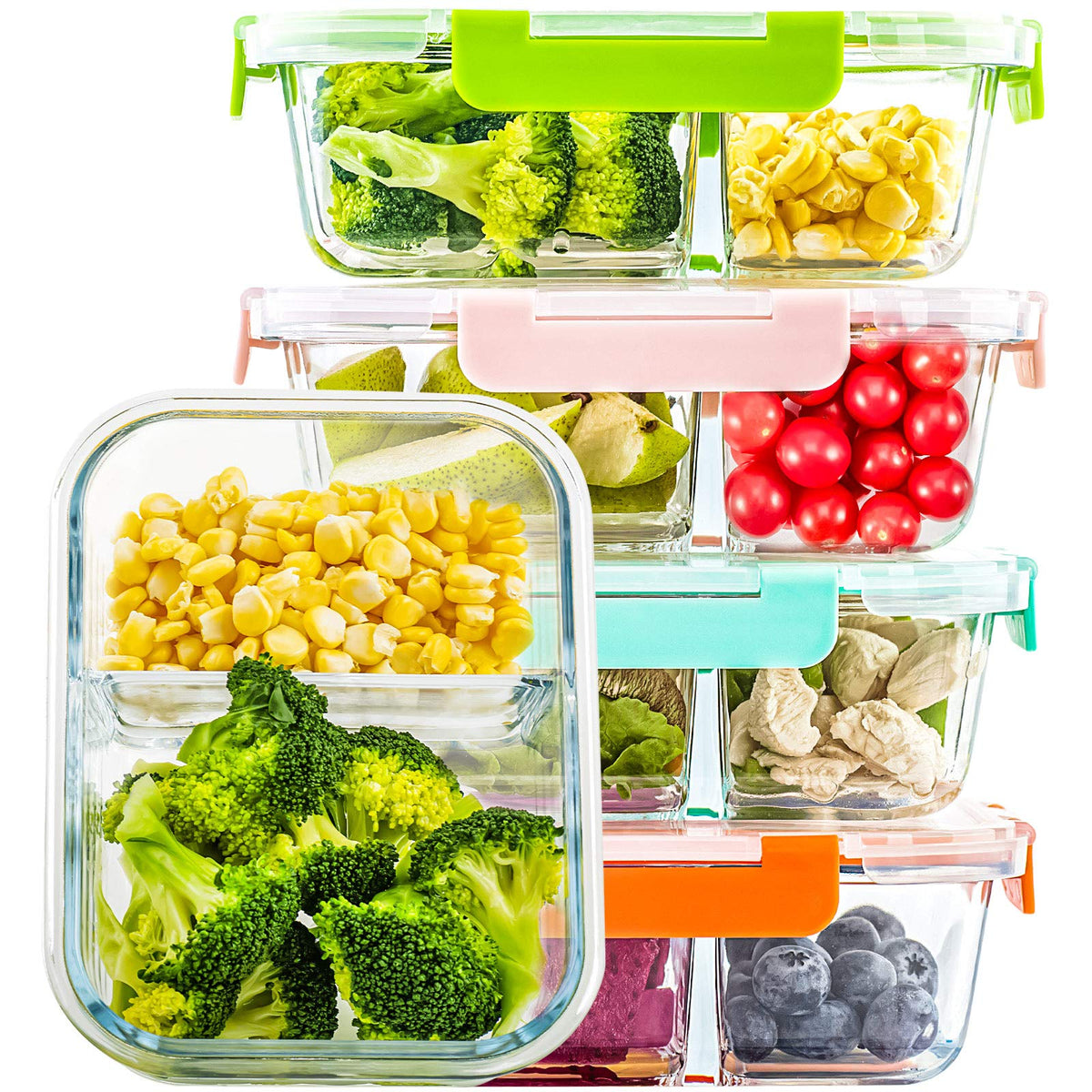 Conjunto umeied-contenedores-vidrio-2-compartimentos para comidas en la oficina, organizado y práctico