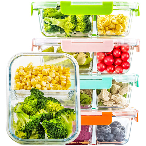 Conjunto umeied-contenedores-vidrio-2-compartimentos para comidas en la oficina, organizado y práctico
