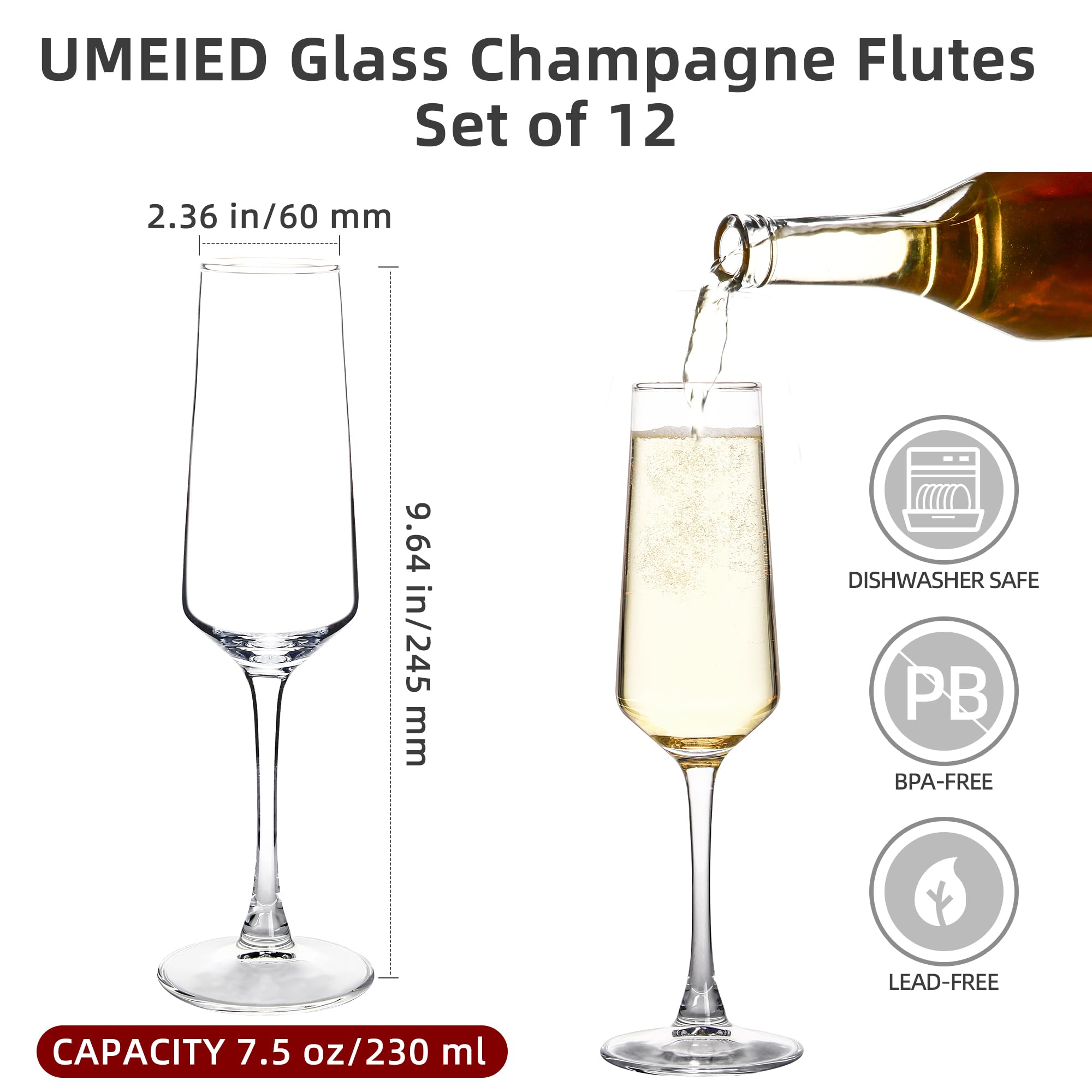 UMEIED vaso champán cristal alto, diseño elegante para fiestas.
