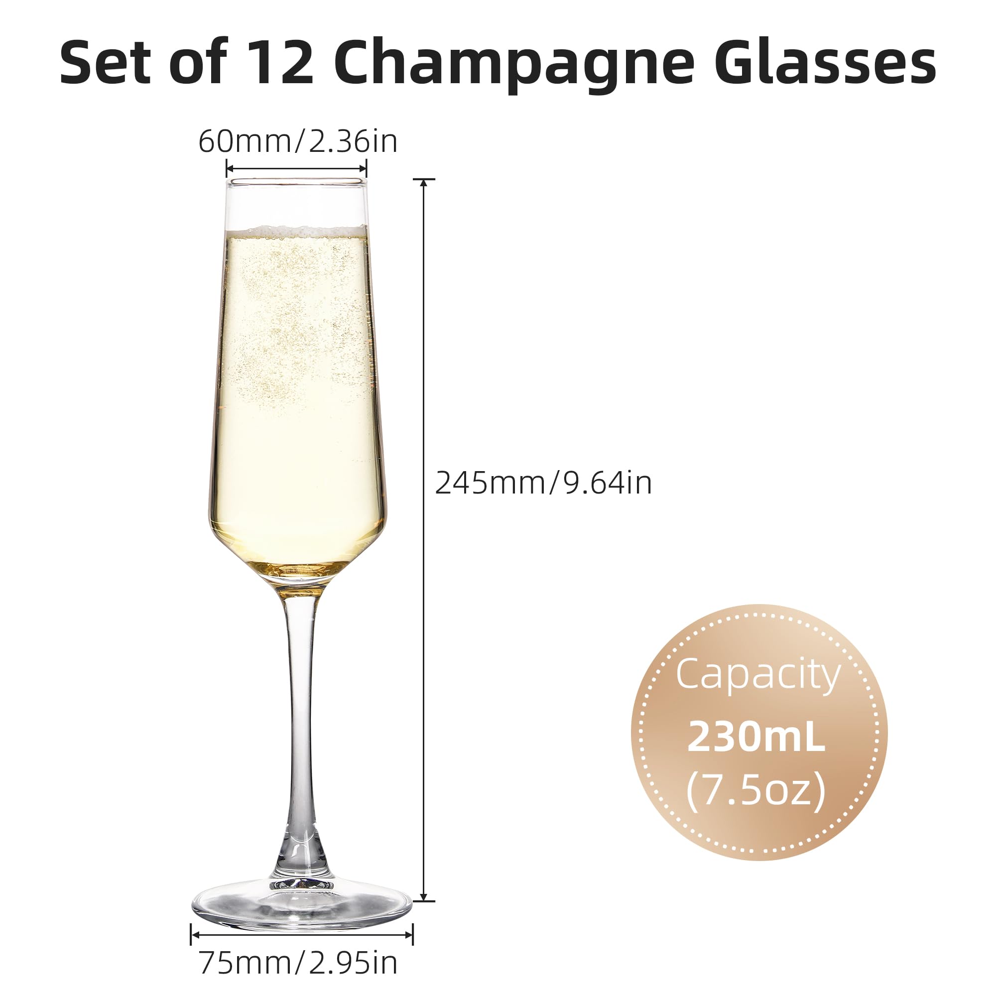 Copas de champán UMEIED con cristal claro, ideal para apreciar burbujas y colores.