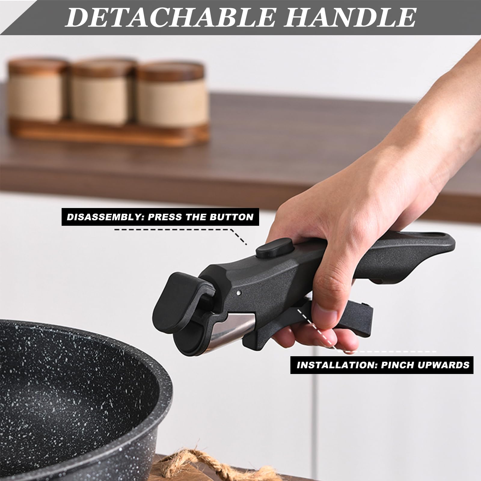 Sartenes UMETRE apilables con mango desmontable para ahorro de espacio