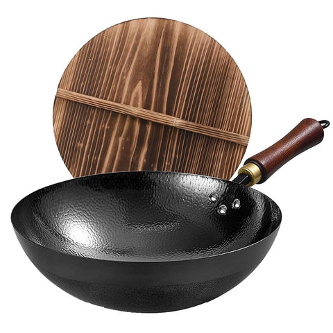UMETRE wok de acero al carbono 13,5 pulgadas, superficie preseasonada lista para saltear.